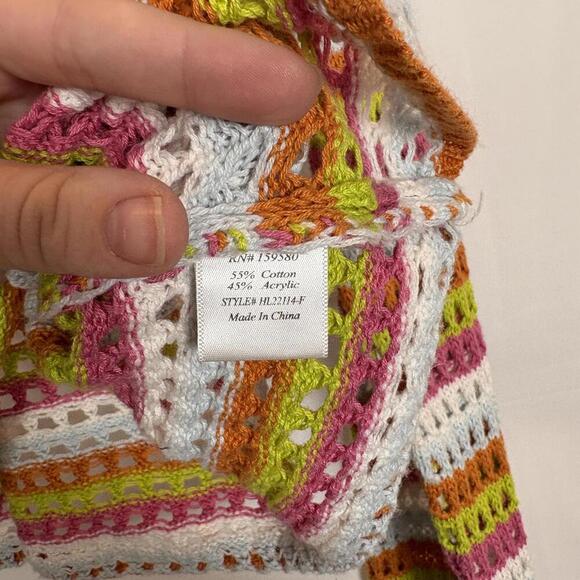 Pink Lily Open Knit Pink, Orange, and White Knit Summer Sweater Size: Large - Picture 4 of 6